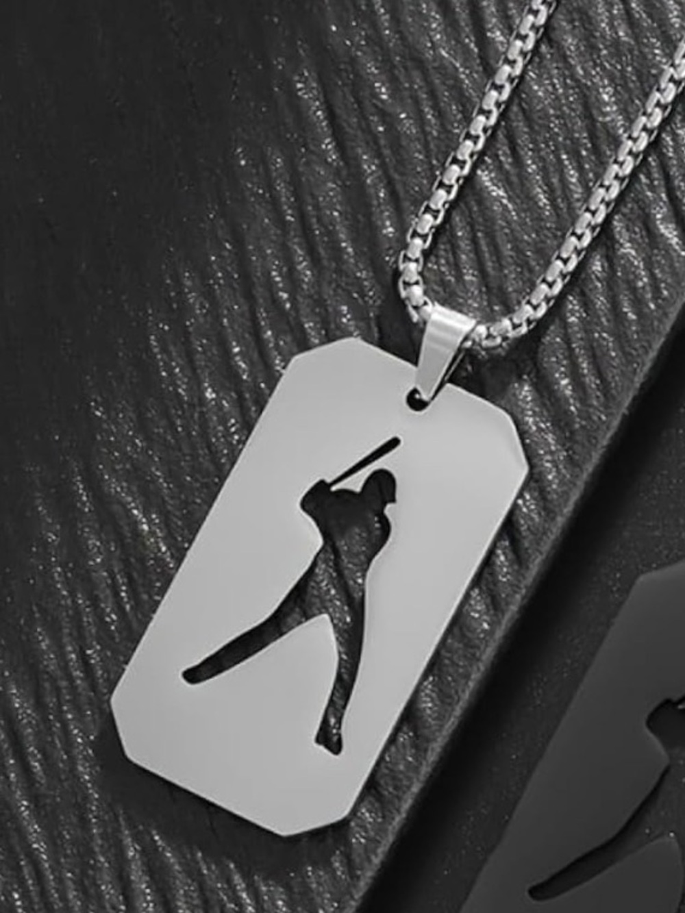 Baseball Player Silhouette Pendant Necklace - Silver C53